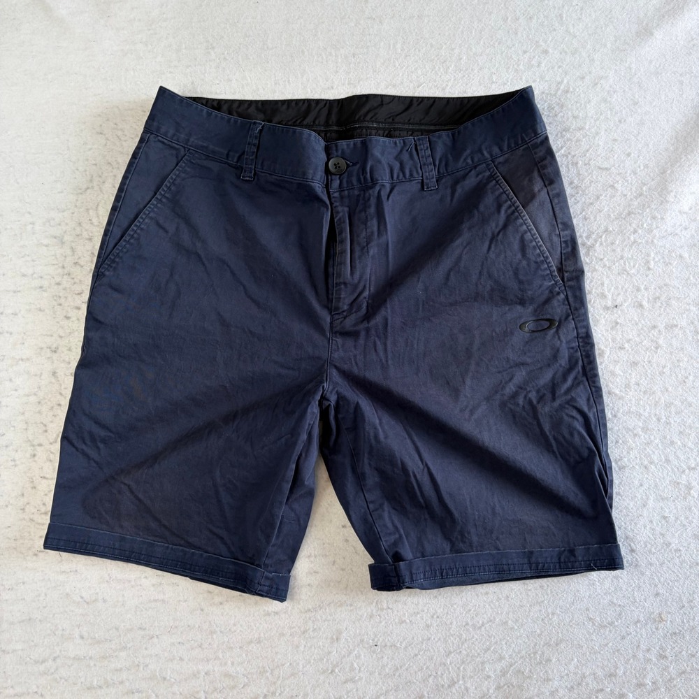 Oakley Chino Shorts Mens 34 Navy Blue Regular Fit Flat Front Stretch